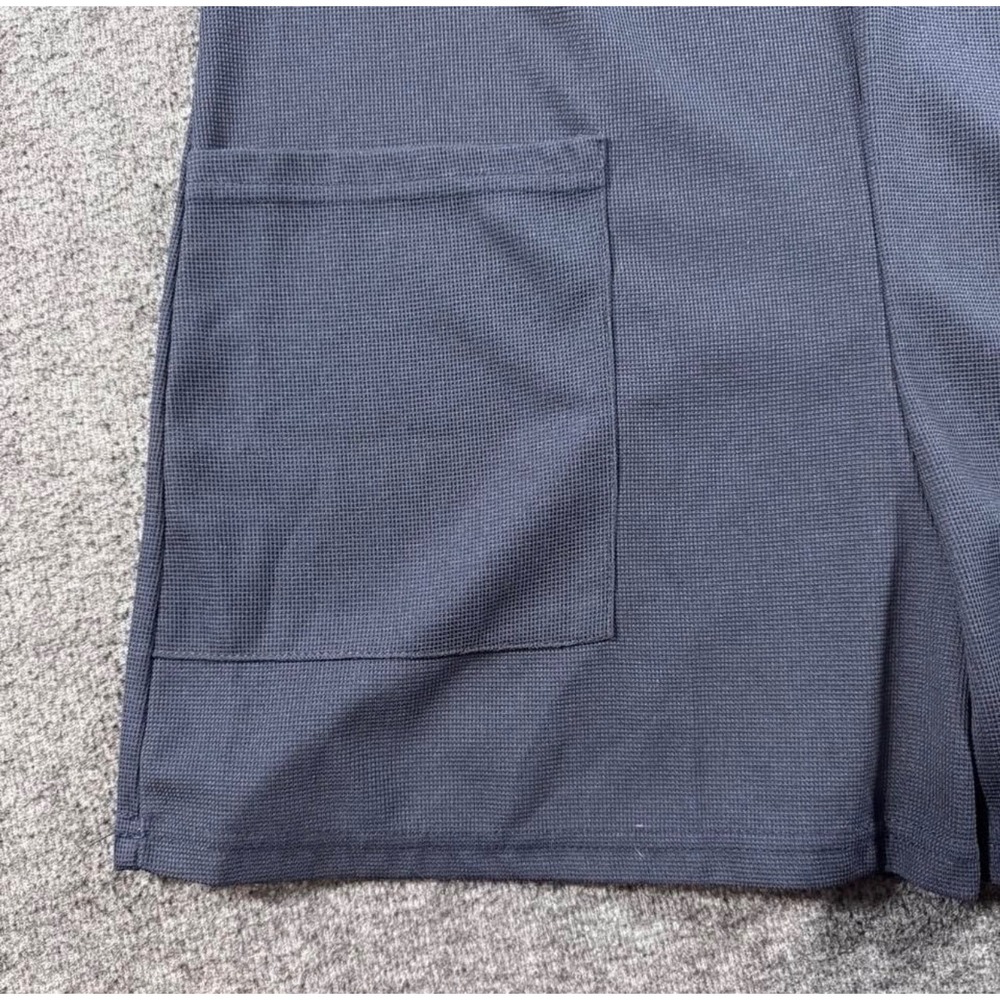 Waffle Knit Henley Romper Navy Blue Sleeveless Pocketed Jumpsuit Women Large - Picture 8 of 9